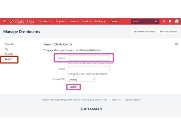 To get to the dashboard for you lab click on the dashboards drop down on the navigation ribbon