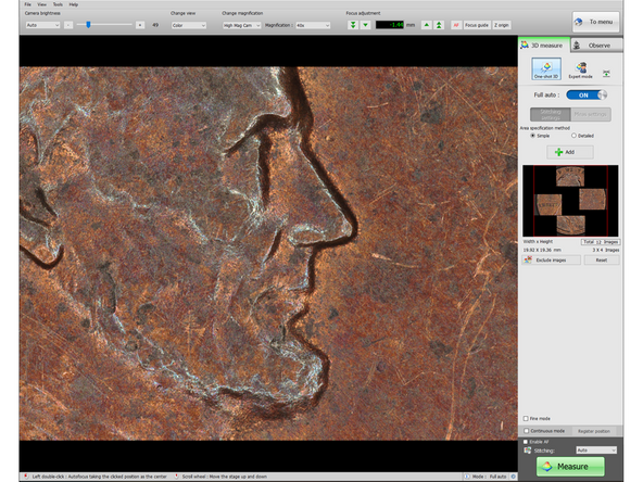 In order to scan samples larger than the viewing field, stitching must be utilized