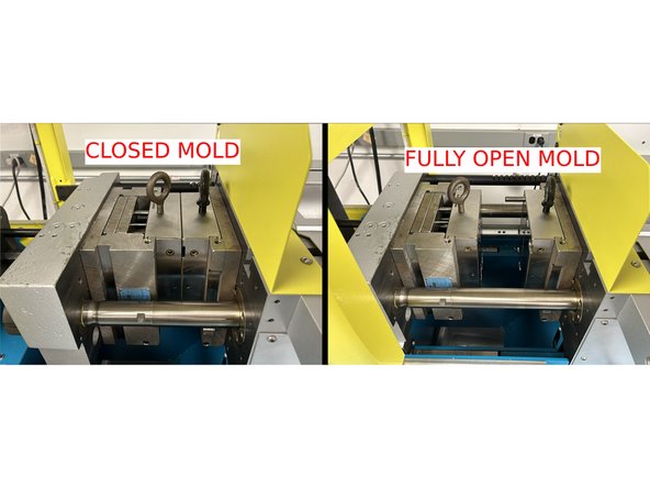 The mold must be in its fully open position in order to operate the machine in semi-automatic or automatic mode.