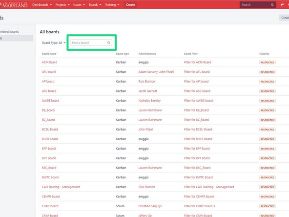 To get to your lab specific board you'll want to click on the &quot;Boards&quot; drop down in the top ribbon
