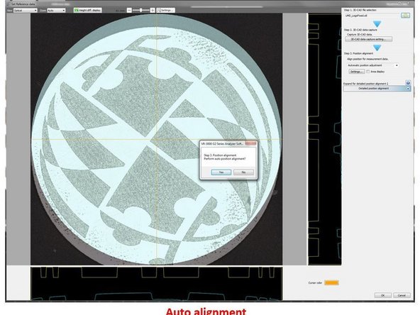 After selecting Ok from the previous step, you will be back at the Set reference data window (See the first figure). You will be asked, if you want to perform auto alignment. Select yes