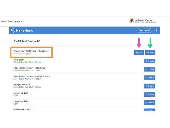 After you've created the PrairieLearn exam in Honorlock, it will show up in the list of exams within Honorlock and you will see when the exam is available listed below its name.