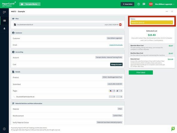 Once the print is harvested place the model in a bag with the following information