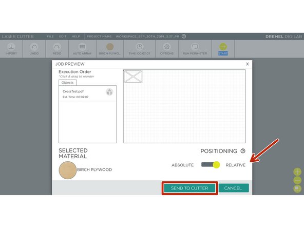 Select the material type and thickness.