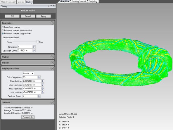 During scanning you may have captured unnecessary data. These steps will help increase part quality and operation speed by getting rid of redundant data. However you have to be careful to not compress your scans too much
