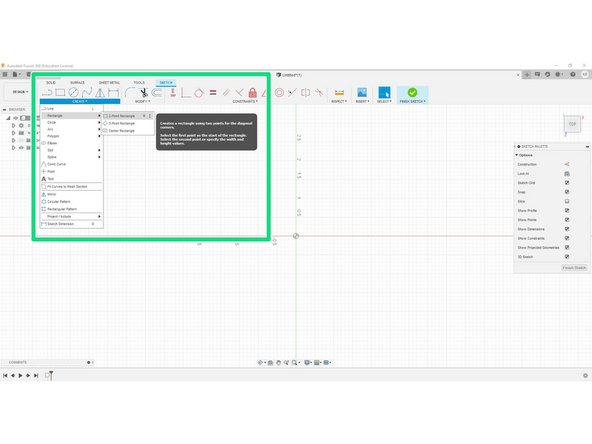 Looking at the CAD drawing, we see that a RECTANGLE is the most basic shape, so keeping that in mind, we will start a new sketch