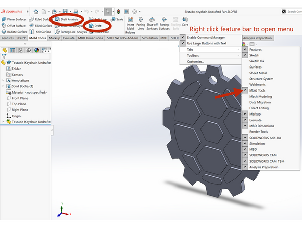 Draft analysis ensures there is an adequate draft angle so your part can be ejected without problems.