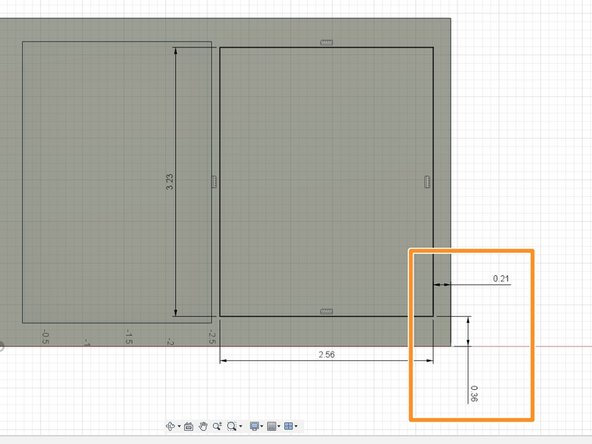 Now let's dimension off our rectangle, select the dimension tool, and offset .36X and -.21Y (orange rectangle)