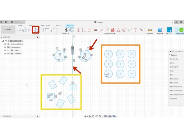 Pattern tools repeat the same sketch features (line, curve, or shape).