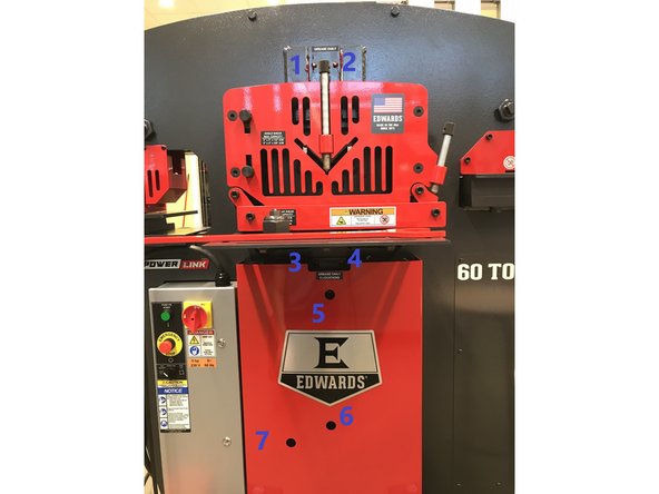 7 total places to grease in the front, numbered in blue