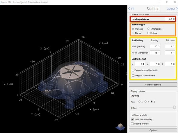 For Shell &amp; Scaffold prints, set the scaffold hatching distance to match the shell hatching distance.