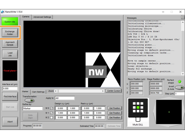 Lift the stage to the angled position (refer to step 2)