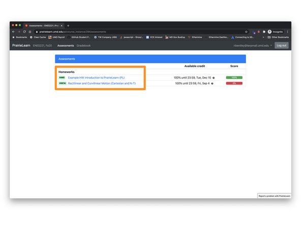 If your professor has published homework, exams, or other questions, they will be listed on the course page.