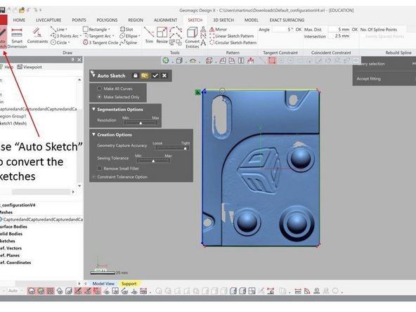 The cross section sketched need to be converted into regular sketches. There are a few option to do this: