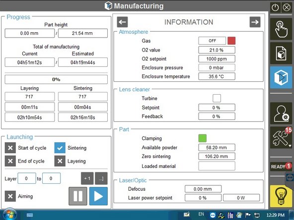 Layer and sinter 0-4 manually to make sure everything looks good
