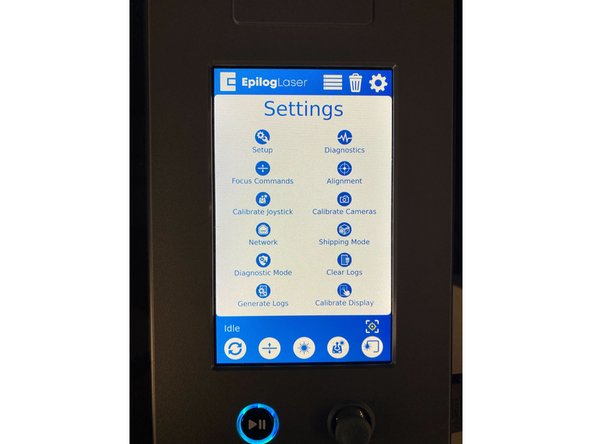 This menu gives you info on the machine as well as the ability to do certain things such as the beam alignment and other advanced settings.