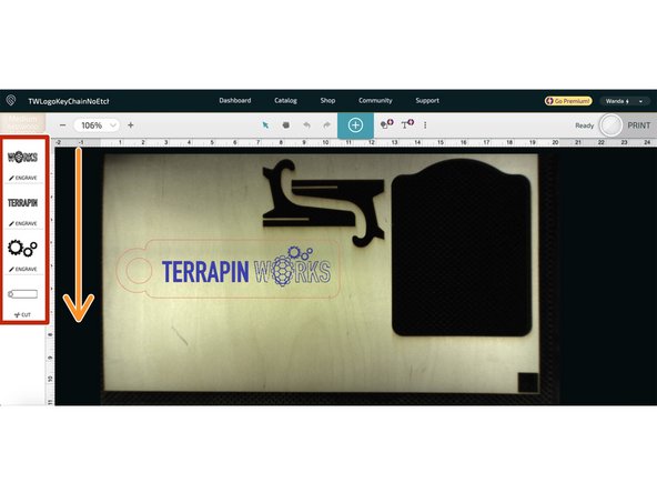 Once your design is uploaded, you will see all the steps of the design on the lefthand of the design space