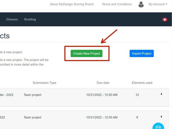 The Manage Projects screen appears