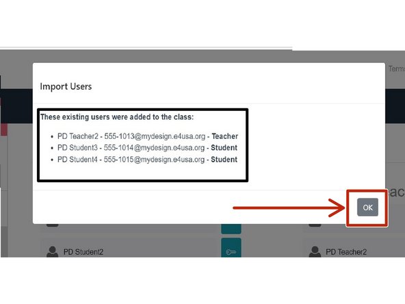 Users are created for the selected class