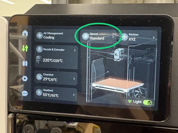 You can adjust the speed of a running printer by using the touchscreen
