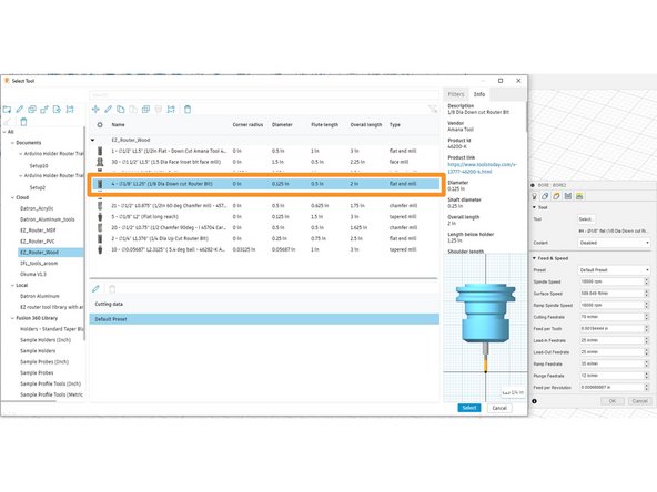 We will be using the same tool used in the previous operation. the #4 1/8&quot; diameter end mill, in the EZ_Router_Wood folder.