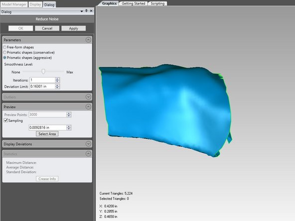 Under Points -&gt; Repair -&gt; Reduce Noise, which compresses points to make a smoother final product. There are 3 forms of noise reduction. Free-form is for organic shapes and the prismatic conservative retains sharper corners compared to the aggressive. To adjust how much noise reduction to apply, drag the slider