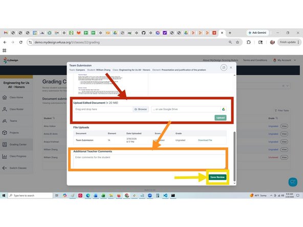 Markup a downloaded student submission on either a local disk or Google Drive if desired.  Scroll down to Upload edited document  to upload a copy.