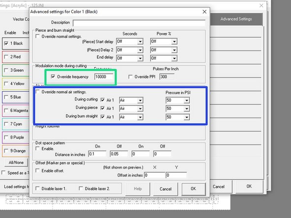 The first two are speed measured in inches/second and power measured as a percentage