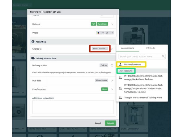 Scroll down to the account section and click the gray “Select account...” button