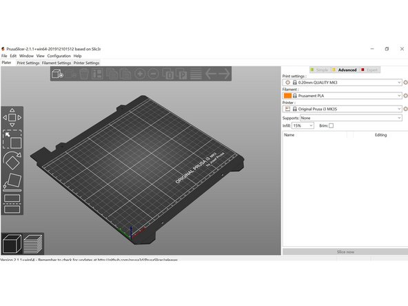 Select different filament options in the top right corner