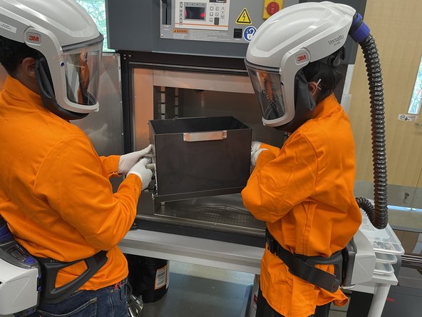 At this point, the parts have been baked and will be held together enough to excavate them from the build cake