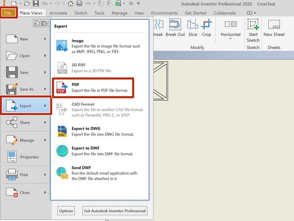 Select File, then Export, then PDF