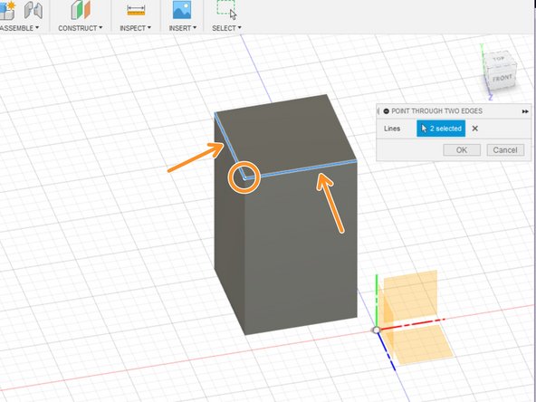 The intersection between two lines tool creates a construction point where two axes or edges touch