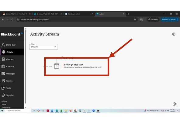 Log into Blackboard and select your local course