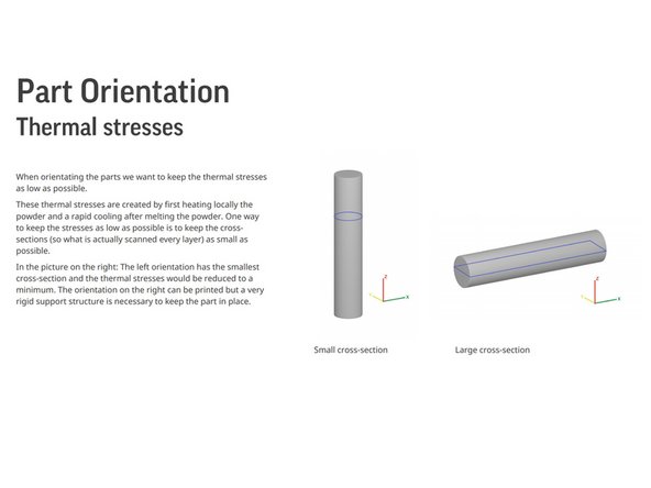 To better understand how to orient parts optimally, ready this document: 3DSystems DirectMetalPrinting Guide