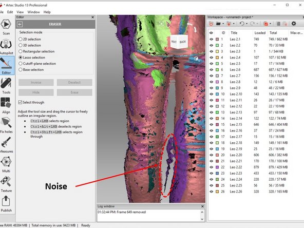Perform all around check on the scan result for noise as shown in the first figure