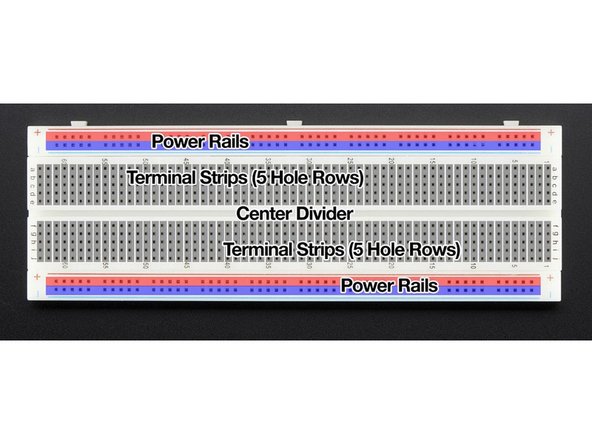 In the breadboard, there are horizontal and vertical rows, where the horizontal rows can be known as power rails and vertical rows are known as terminals.