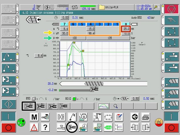 Injection Screw Rear Distance: adjusts shot length/size