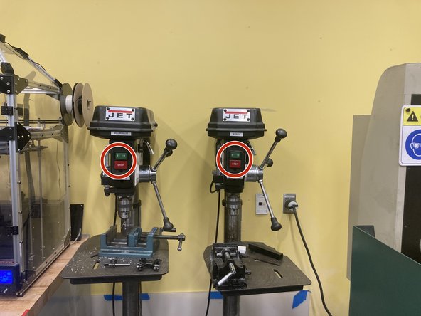 The Drill Press is a very common, standard machine for cutting holes perpendicular to metals.