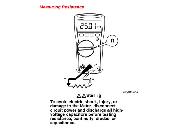 To measure resistance, set the knob to &quot;Ohms&quot; and place the leads on either side of the circuit you want to measure resistance from