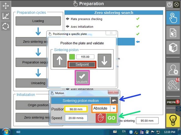 Touch Setpoint to set the height for the top of the build plate
