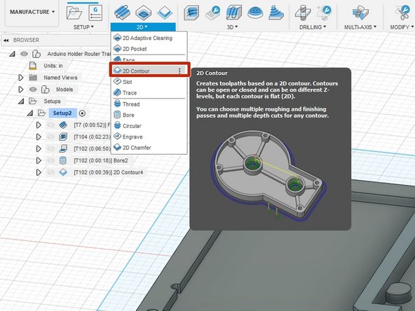 Select the &quot;2D contour&quot; operation in the &quot;2D&quot; tab.
