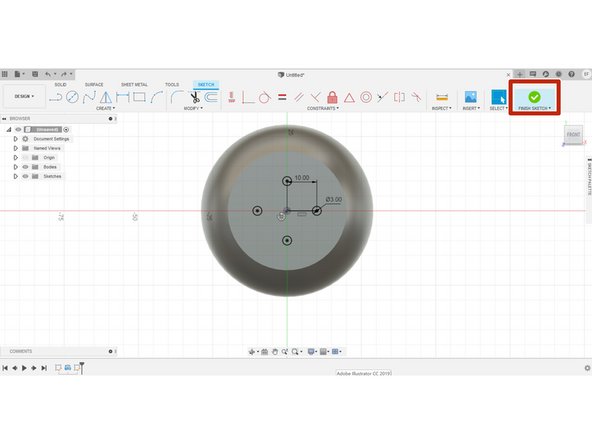 After finishing the circular pattern, hit the button on the task bar to finish the sketch.