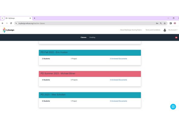 My Classes is the landing page when logging in