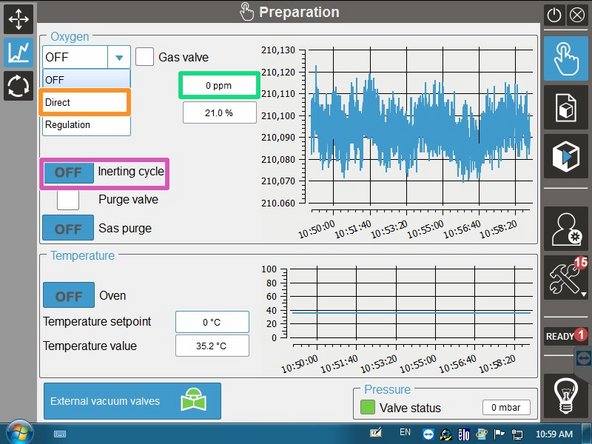 Close all valves by touching EXTERNAL VACUUM VALVES