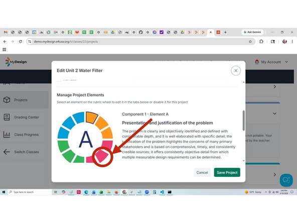 Scroll down window to view Manage Project Elements
