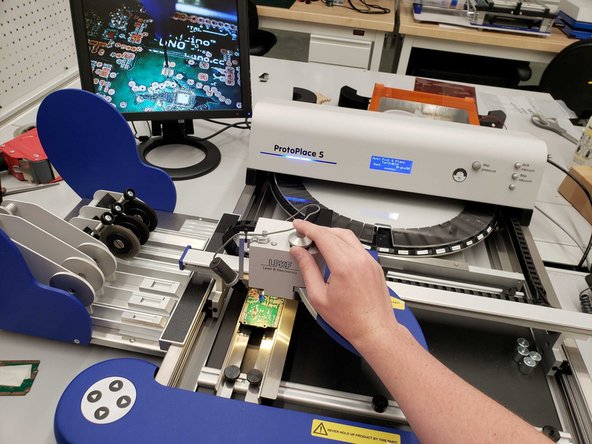 The ProtoPlace uses compressed air to place components onto a PCB.