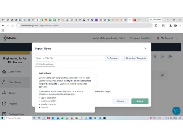 Select File Format Help to view instructions on filling out the CSV Template.