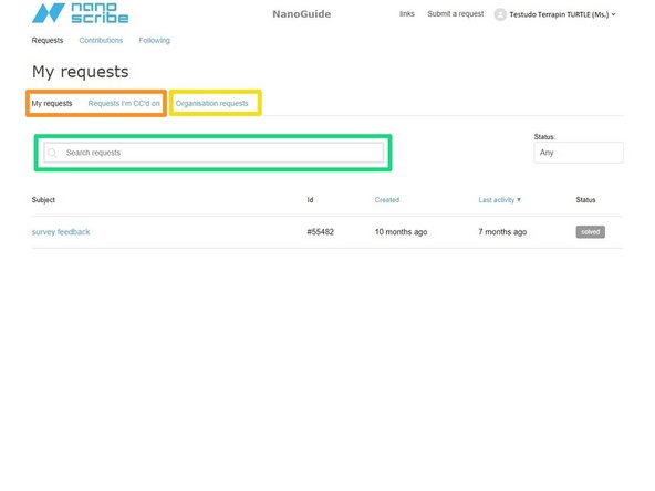 Switch tabs to view requests that you've submitted or that you've been CC'ed on.