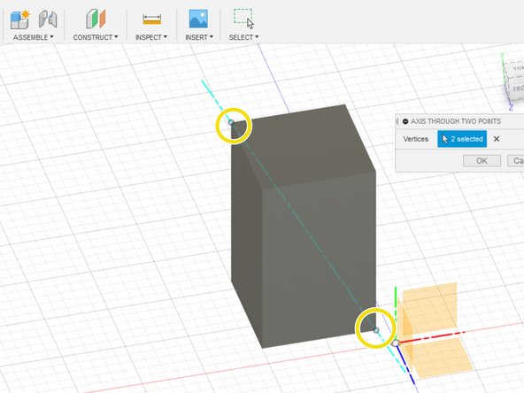 The &quot;line through two vertices&quot; tool creates a line passing through two selected points.